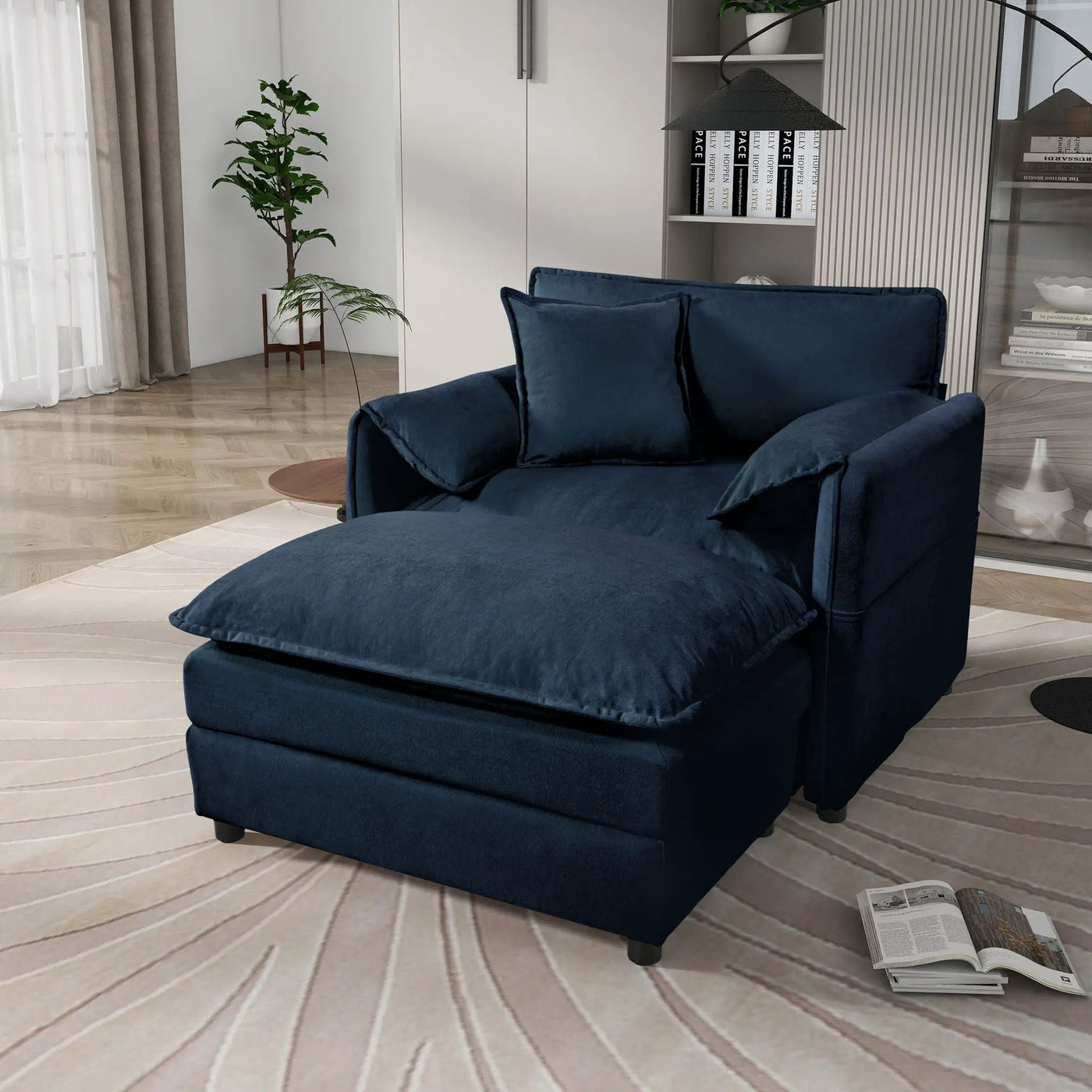 Oversized Chair With Movable Ottoman, Soft Upholstered Lounge Chair by HouseOfZazla