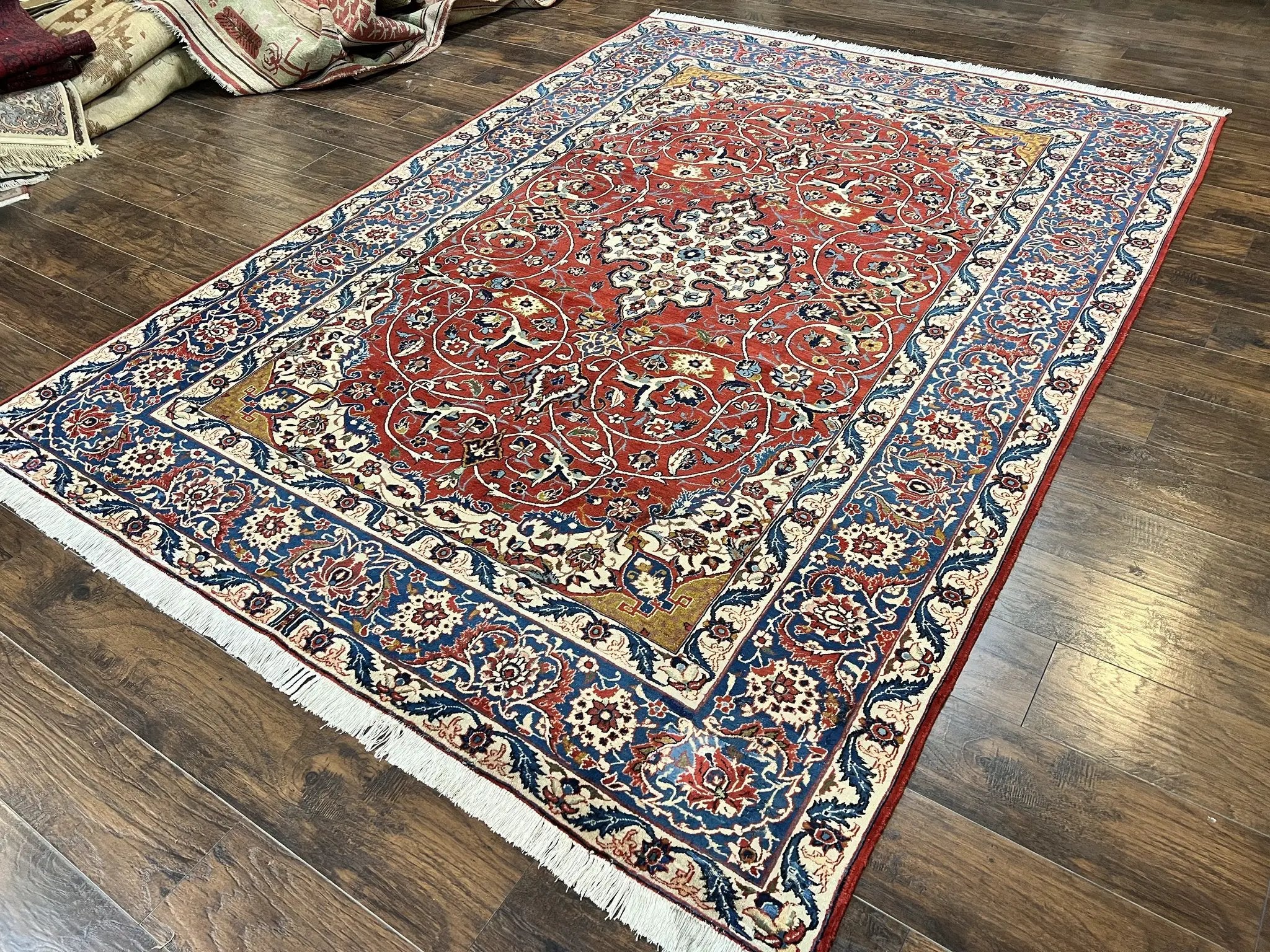 Red Persian Isfahan Rug 7x10 - Antique, Floral Medallion by Jewel Rugs