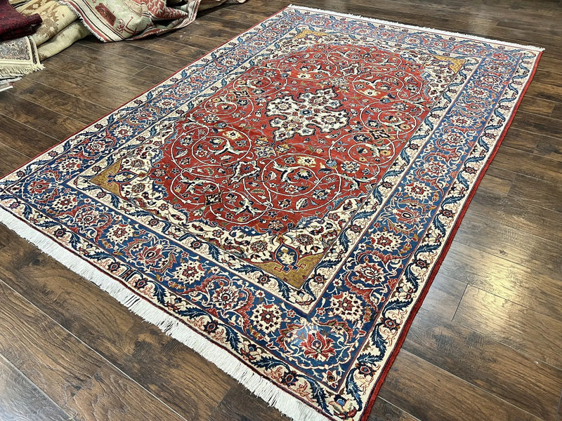 Red Persian Isfahan Rug 7x10 - Antique, Floral Medallion by Jewel Rugs