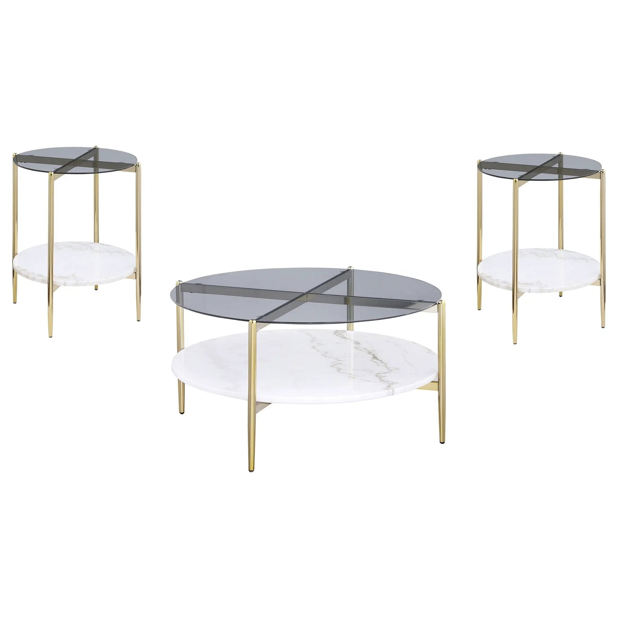 Jonelle 3-piece Round Coffee and End Table Set Gold by Unique Piece Furniture
