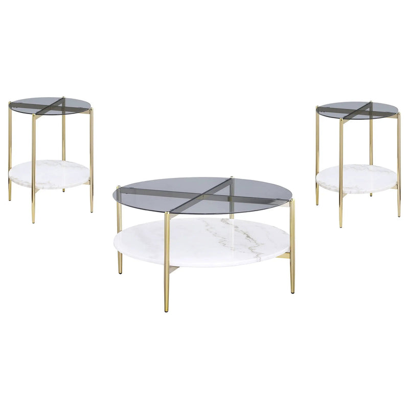 Jonelle 3-piece Round Coffee and End Table Set Gold by Unique Piece Furniture
