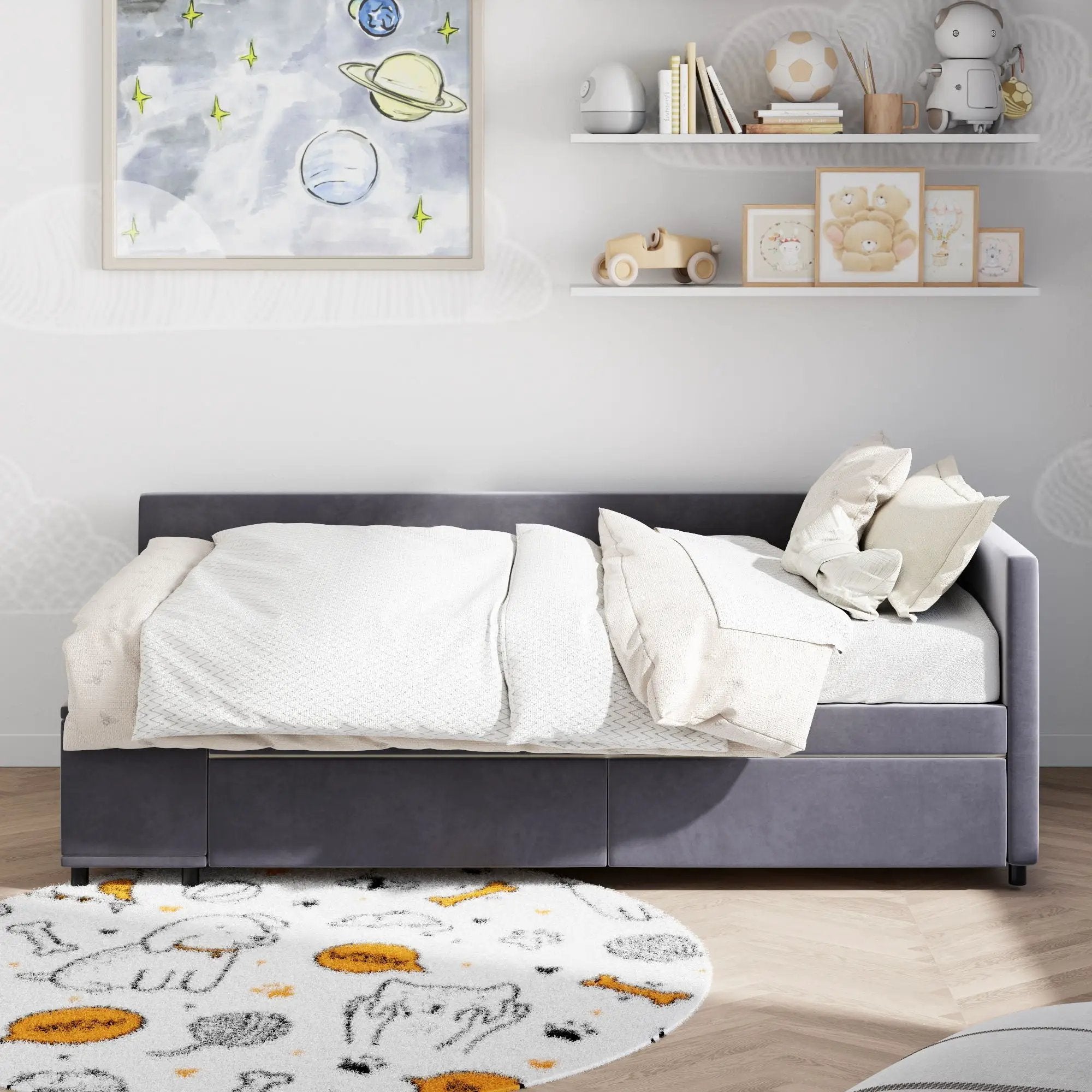 L Shaped Upholstered Platform Bed With Storage And Drawers by Unique Piece Furniture