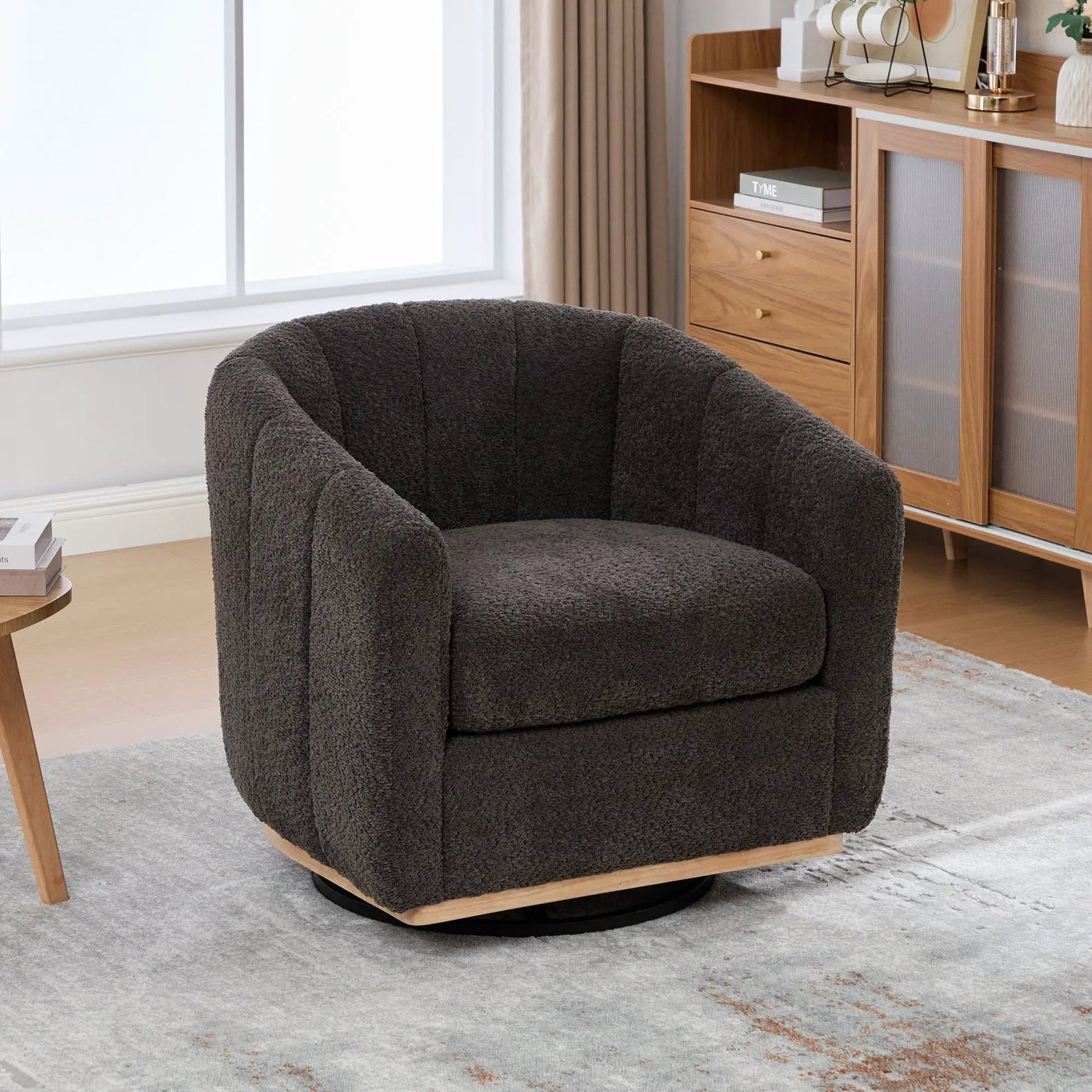 Swivel Upholstered Barrel Chair With Metal Base by Unique Piece Furniture