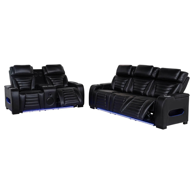 Zuma 2-piece Faux Leather Dual Power LED Sofa Set Black by Unique Piece Furniture