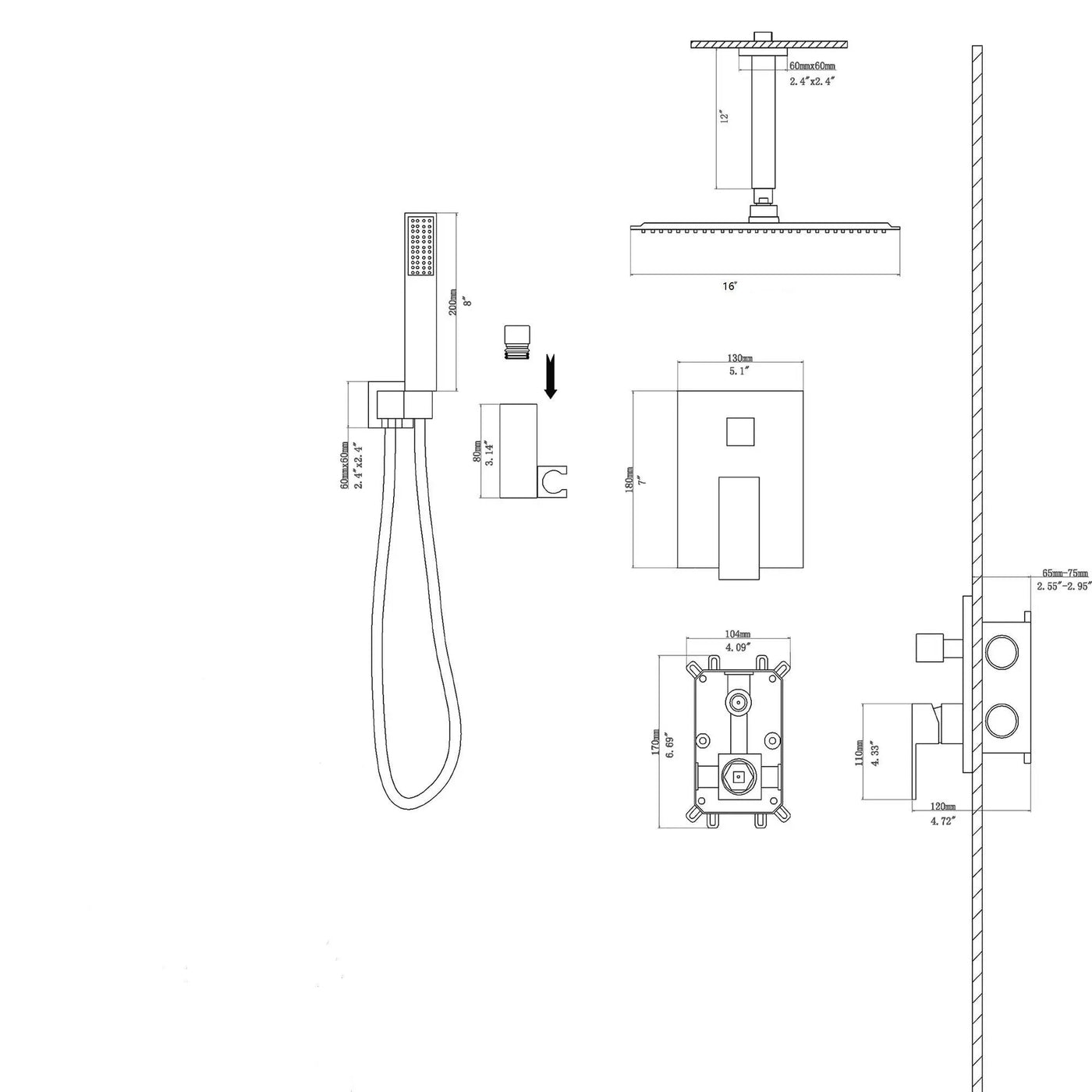 Modern Dual Shower Head System With 16" Ceiling Mount Finish, Stainless Steel And Brass by HouseOfZazla