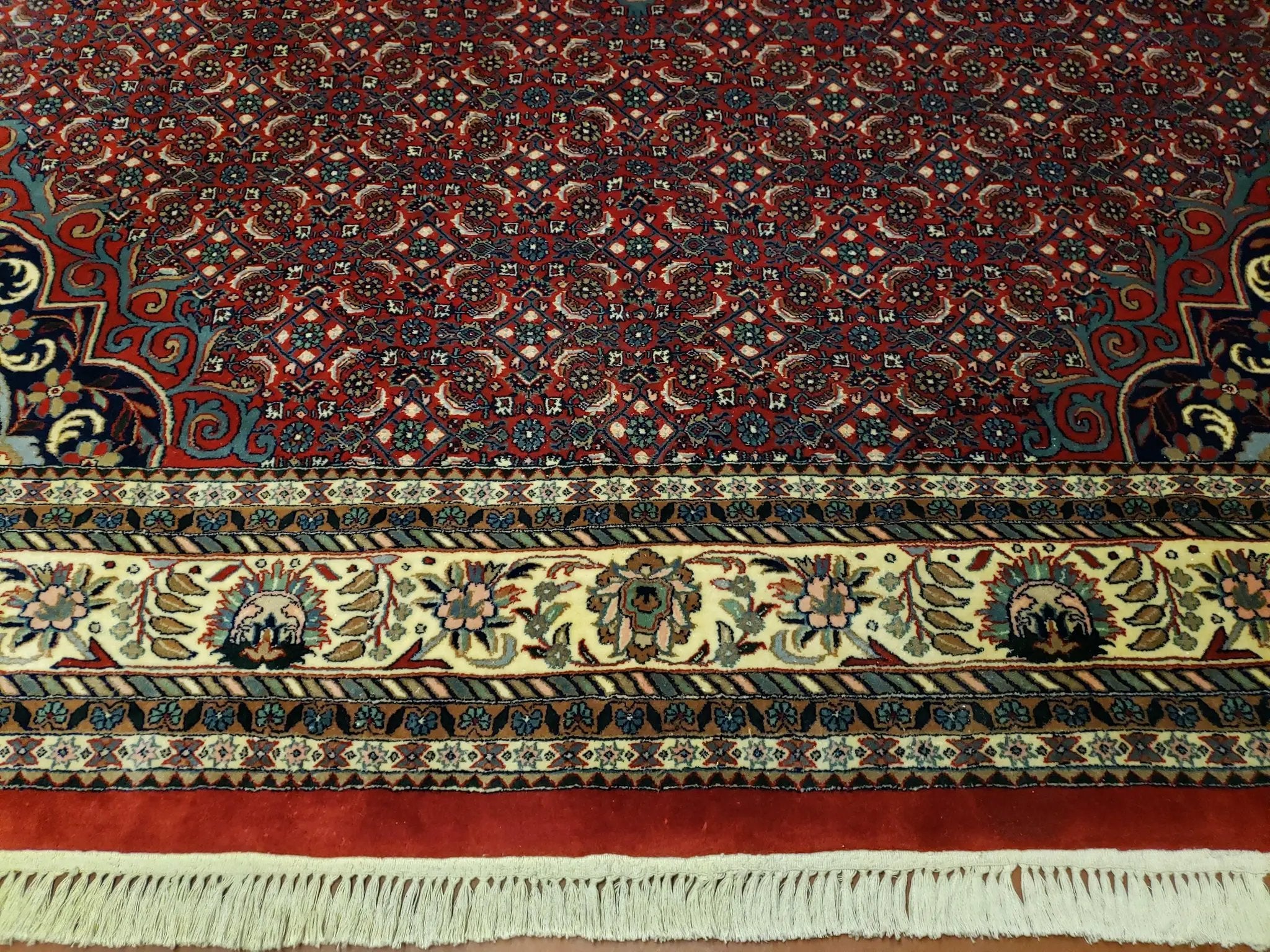 Indian Rug 9x12 Red Indo Bidjar Rug 9x12 Vintage Rug Allover Pattern Medallion Rug Wool Rug Nice Persian Design by Jewel Rugs