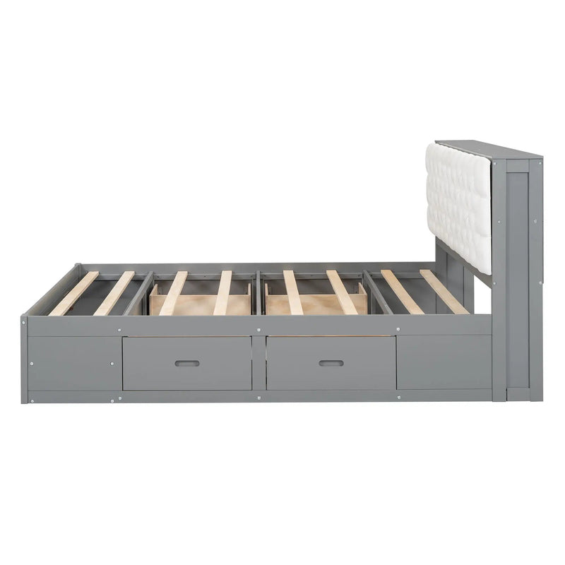 Platform Bed With Storage Headboard, Shoe Rack And 4 Drawers