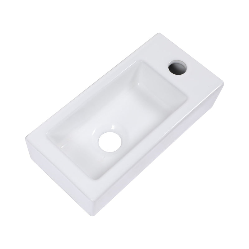 Modern Ceramic Rectangle Wall Mount Bathroom Sink With Single Faucet Hole - White by HouseOfZazla