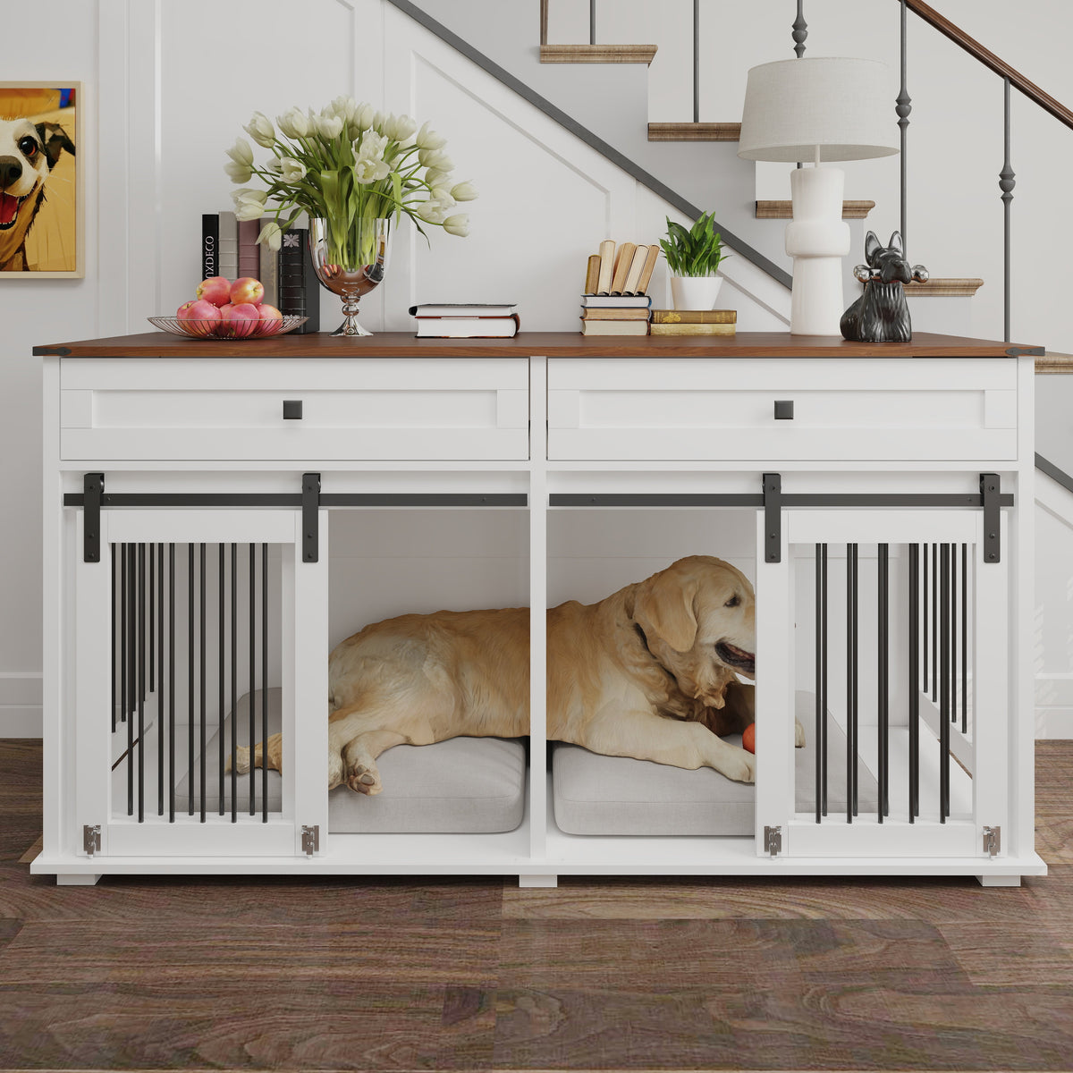 63'' Large Dog Crate Furniture for Double Dog, photo 3 of 10