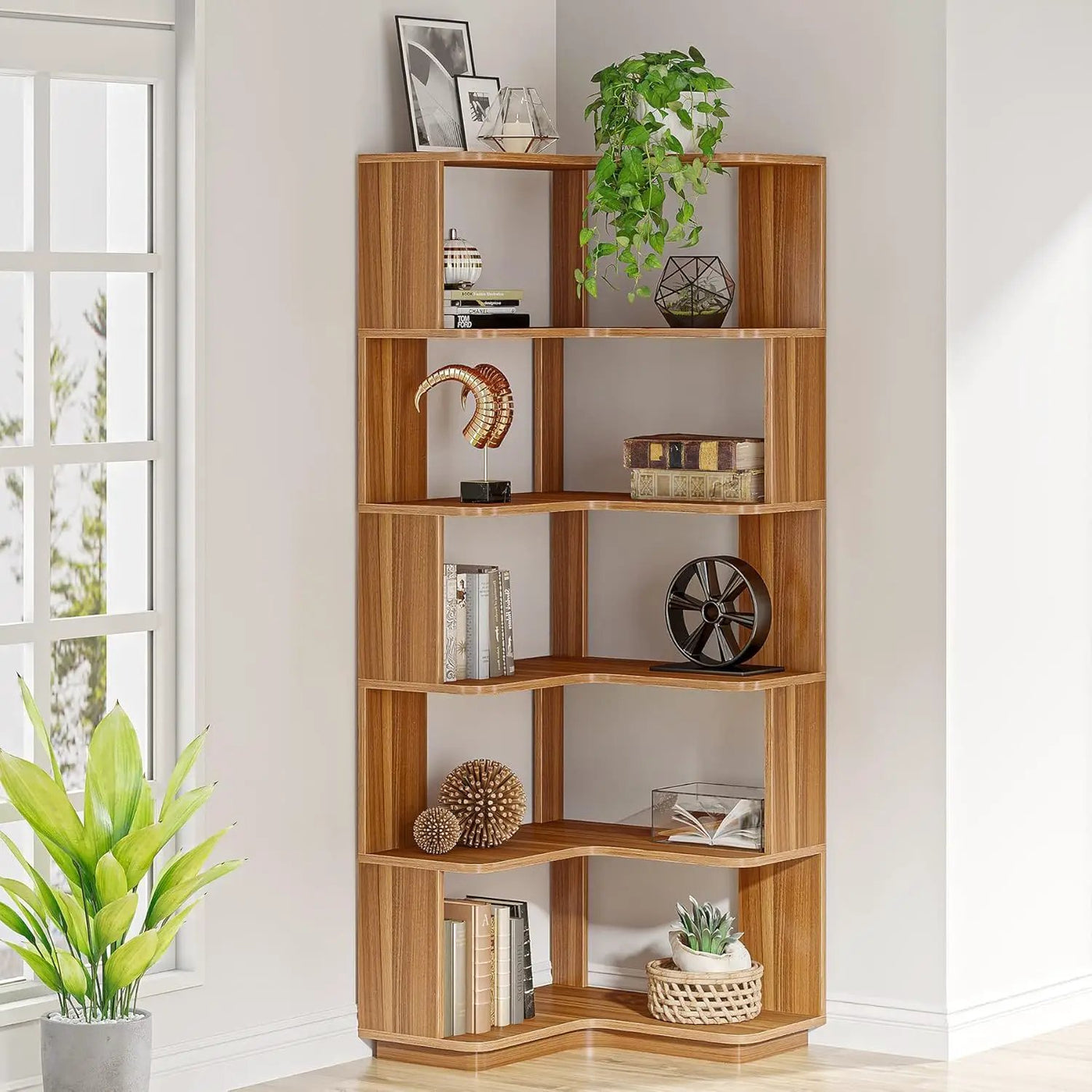 6 Tier Corner Bookshelf, L-Shaped Freestanding Shelf With Anti Drop Panels by HouseOfZazla