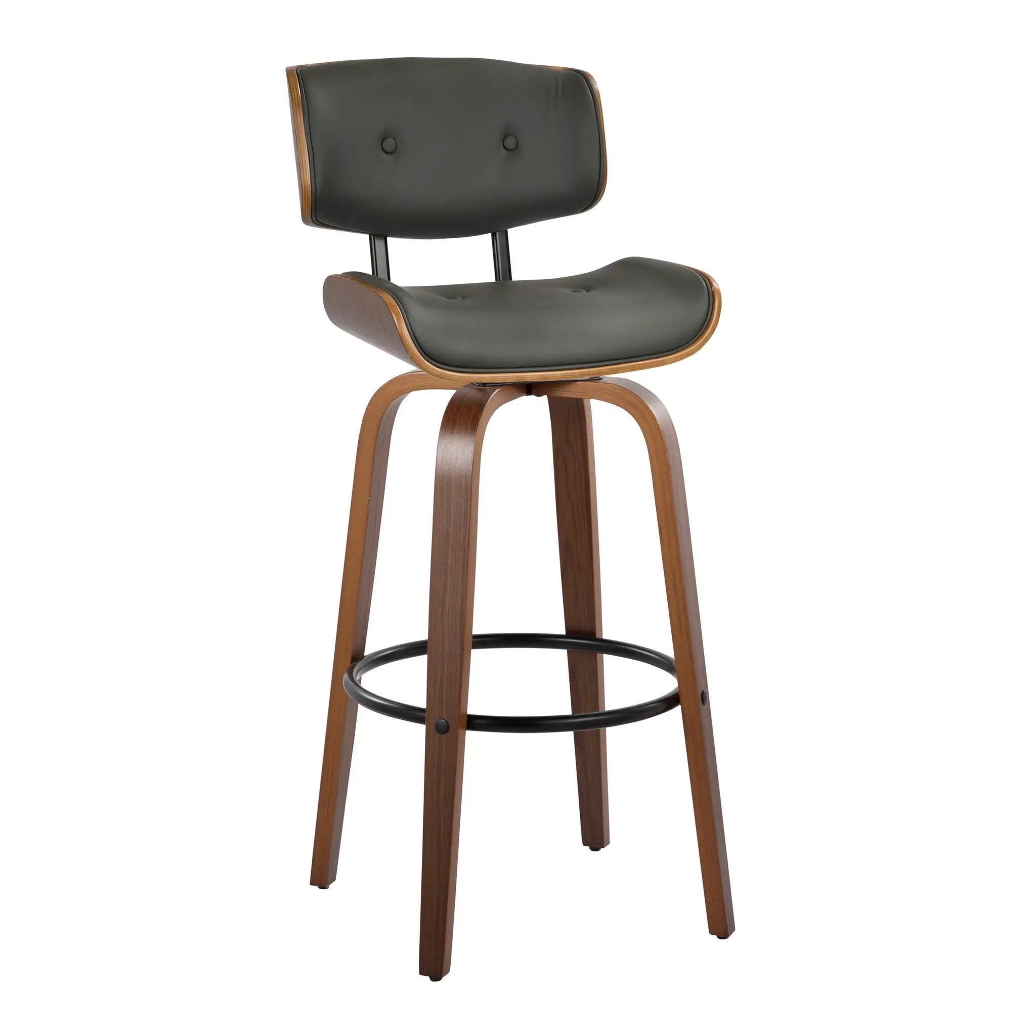 Lombardi - Mid-Century Modern Fixed Height Barstool With Swivel With Round Footrest (Set of 2) by HouseOfZazla