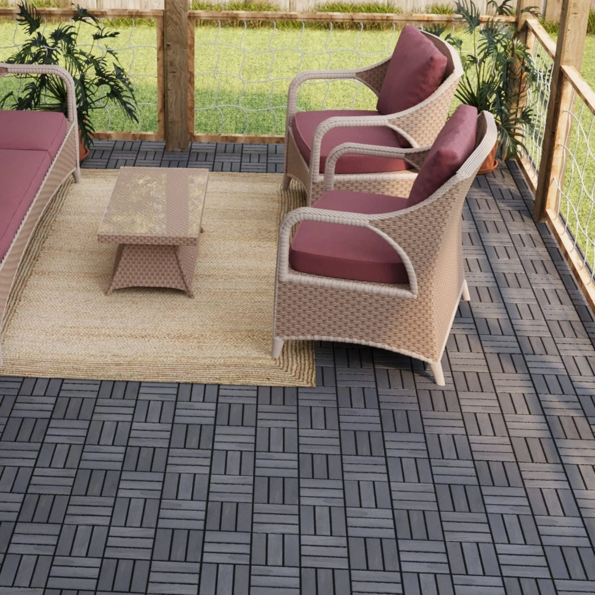 Acacia Wood Interlocking Deck Tiles Checker Pattern For Outdoor Flooring by HouseOfZazla