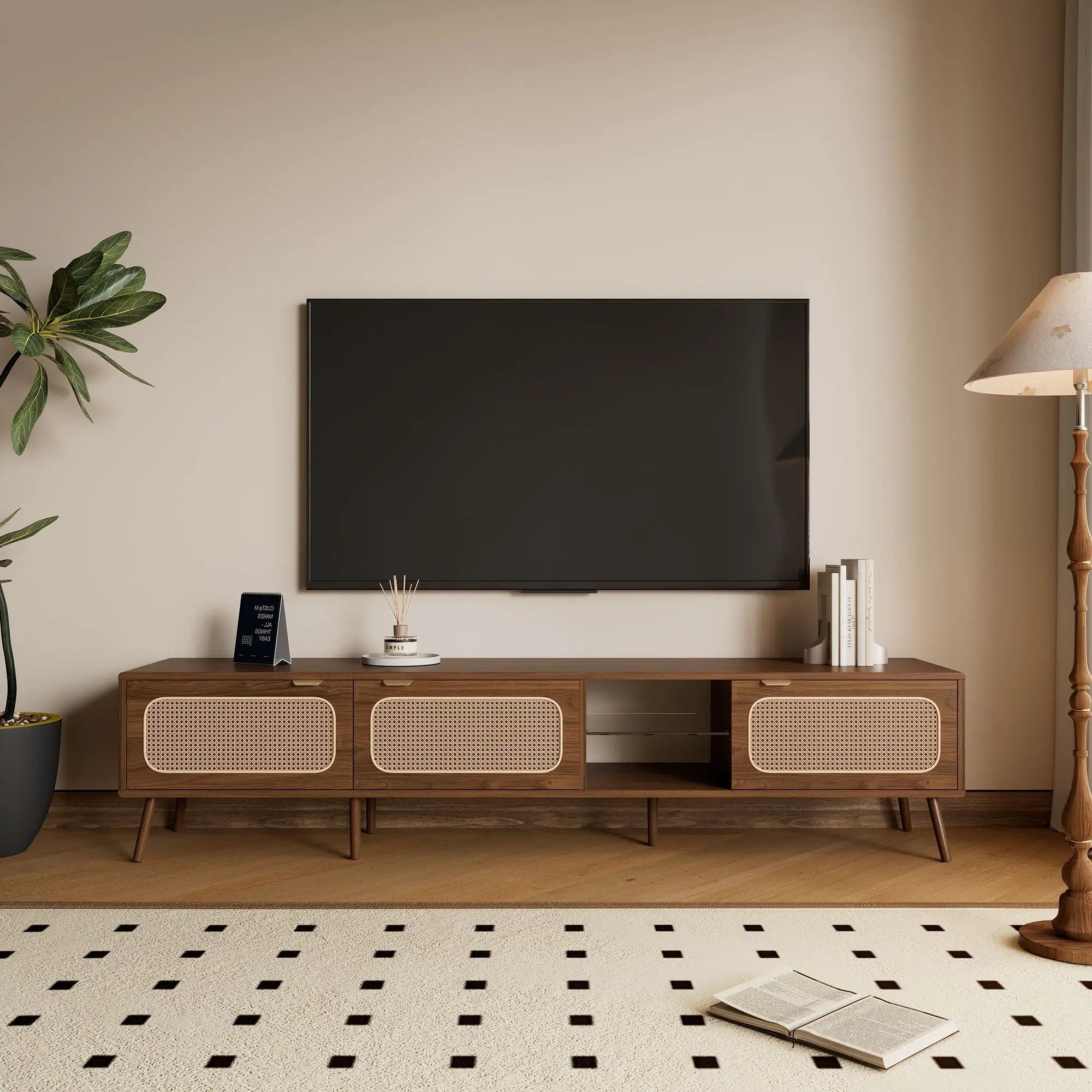 78" TV Stand With Ample Storage And Open Shelving - Walnut by Unique Piece Furniture