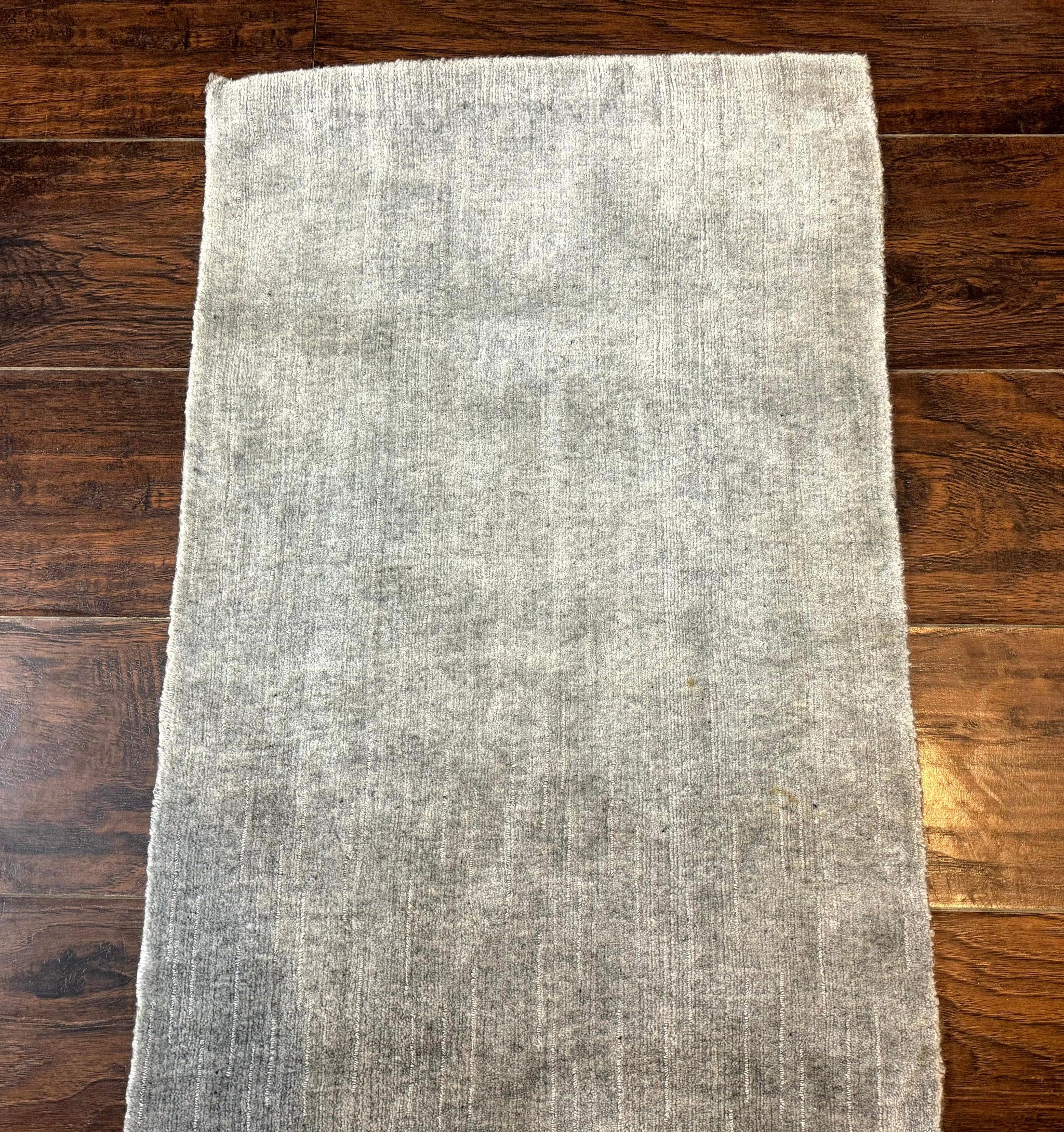 Modern Tibetan Runner Rug 1.9 x 8.6, Wool and Silk Highlights, Gray/Silver, Narrow Runner for Hallway or Kitchen by Jewel Rugs