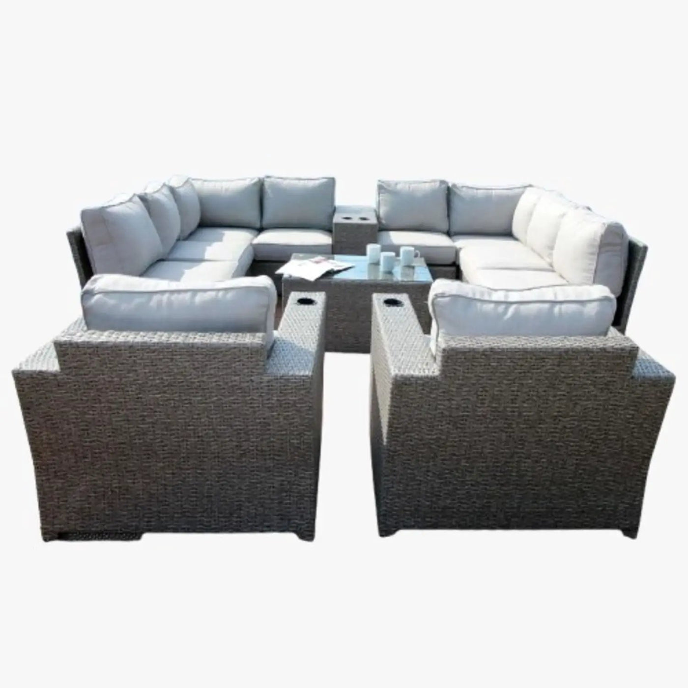 Outdoor Wicker Sectional With Weather Resistant Cushions And Table by HouseOfZazla