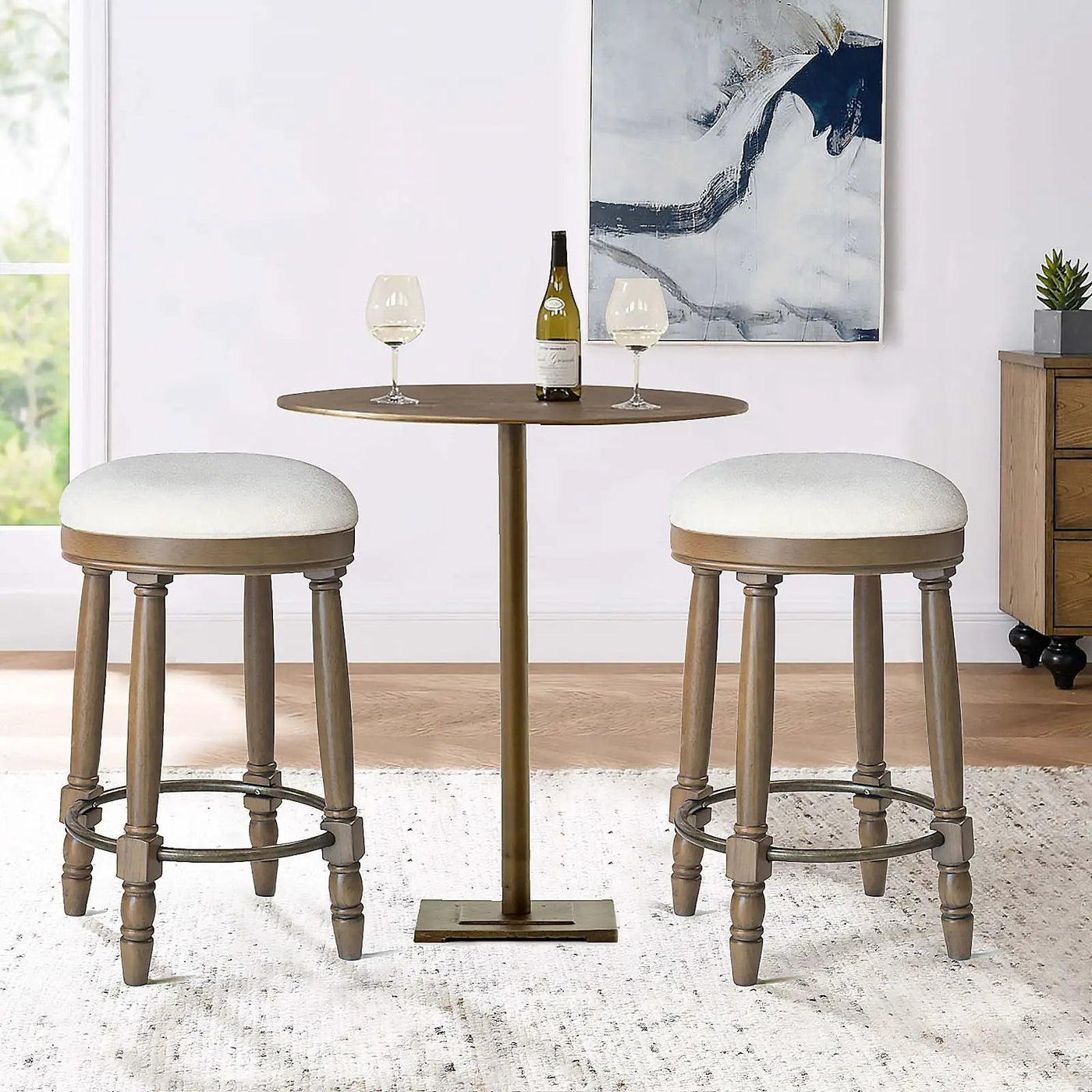 360° Swivel Wooden Barstools With Upholstered Seat, Counter Height (Set of 2) by Unique Piece Furniture