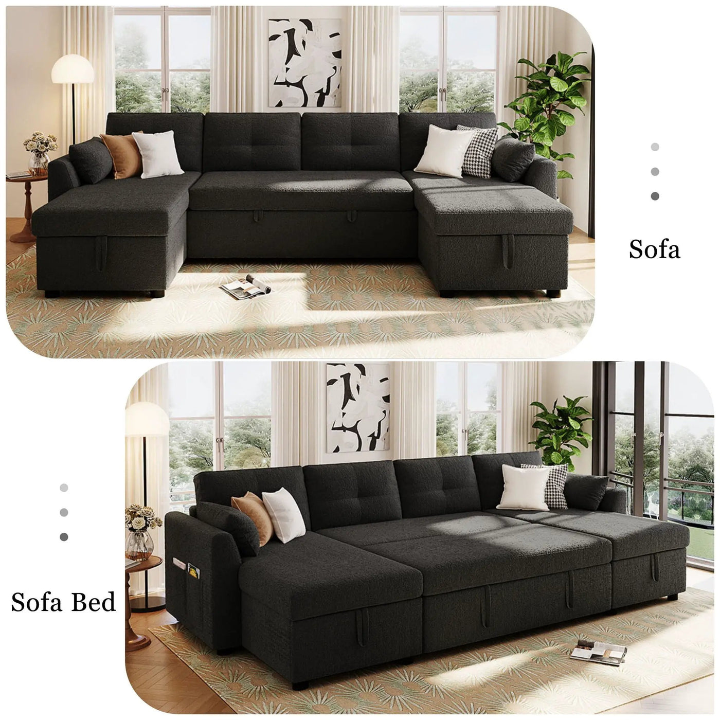 U-Shaped Sectional Sofa Bed With Storage And USB Ports by Unique Piece Furniture