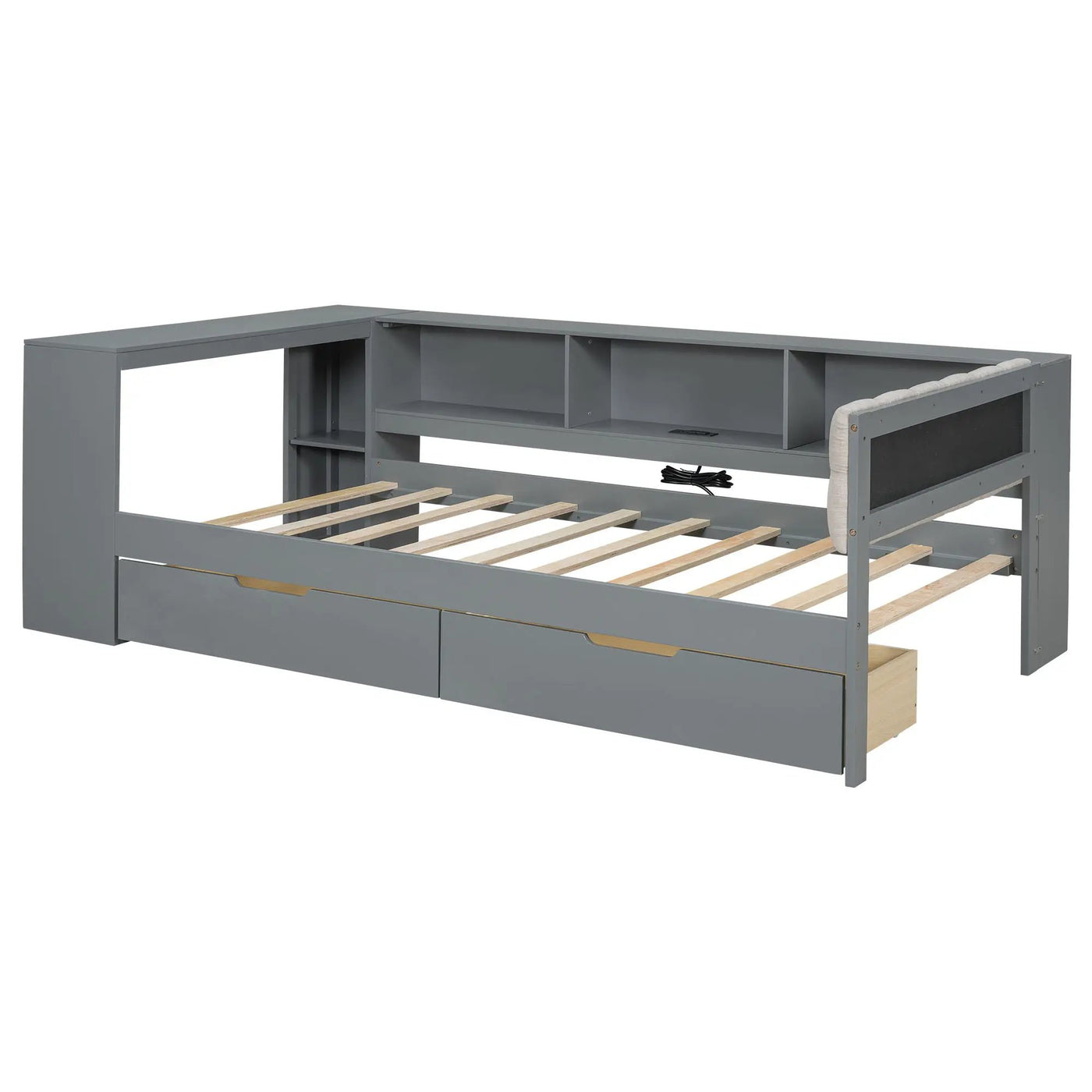 Upholstered Headboard Platform Bed With Storage Shelves, Drawers, Charging Station by HouseOfZazla