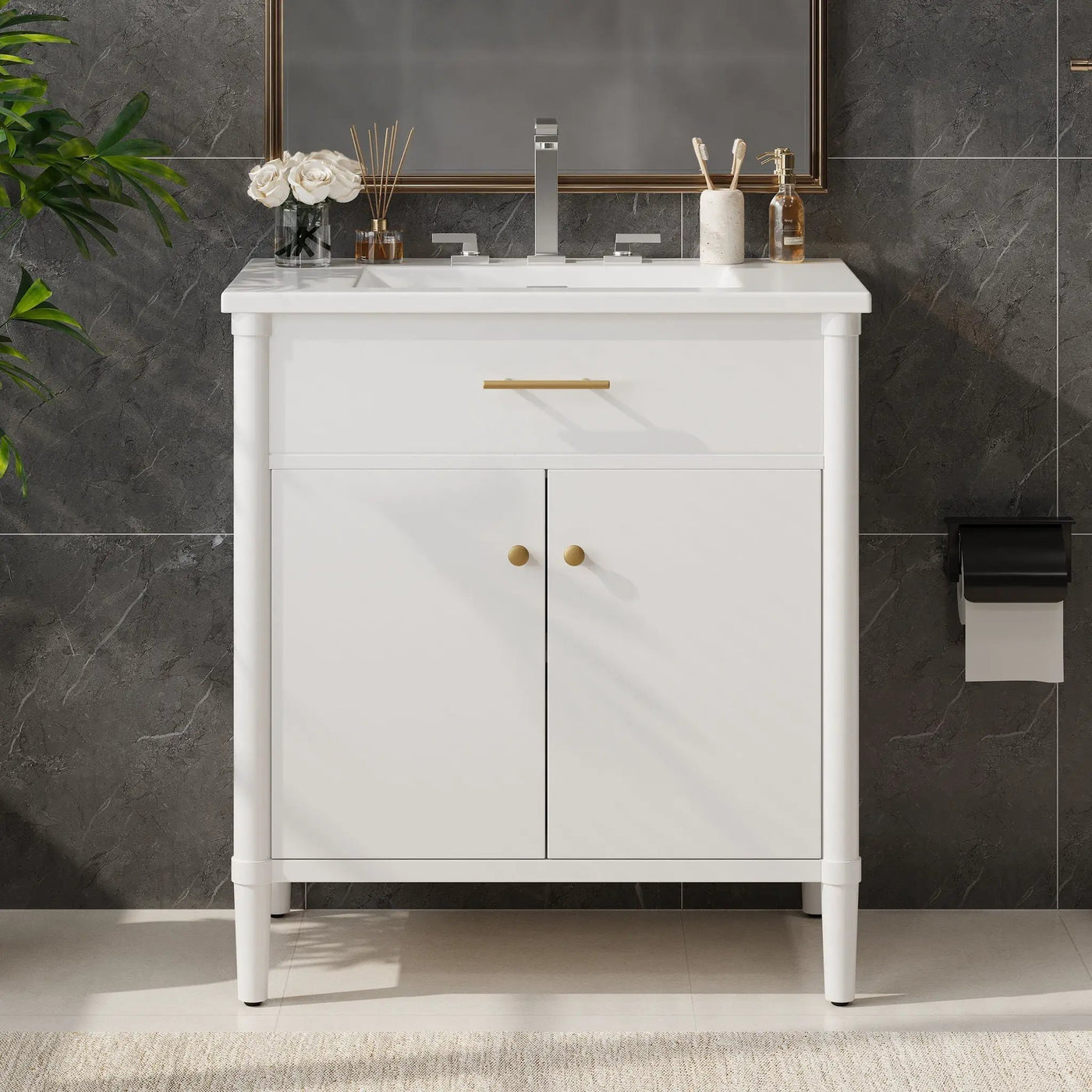 Bathroom Vanity With Sink, Soft Close Doors And Adjustable Shelf by HouseOfZazla
