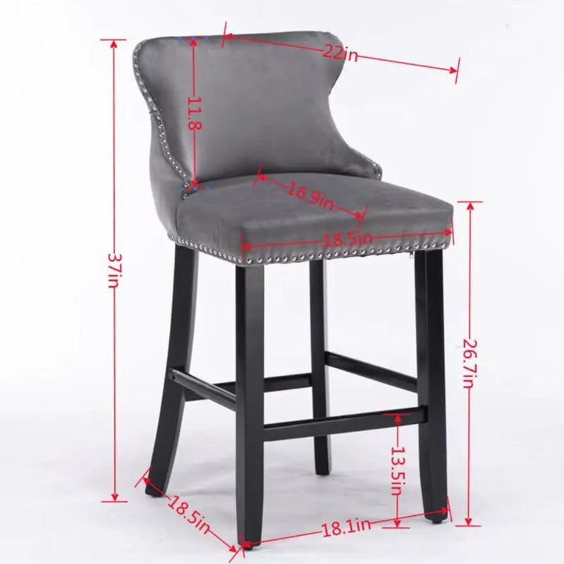 Contemporary Upholstered Wing-Back Barstools With Button Tufted Decoration And Wooden Legs, And Nailhead Trim, Leisure Style Bar Chairs, Bar Stools (Set of 2) by Unique Piece Furniture