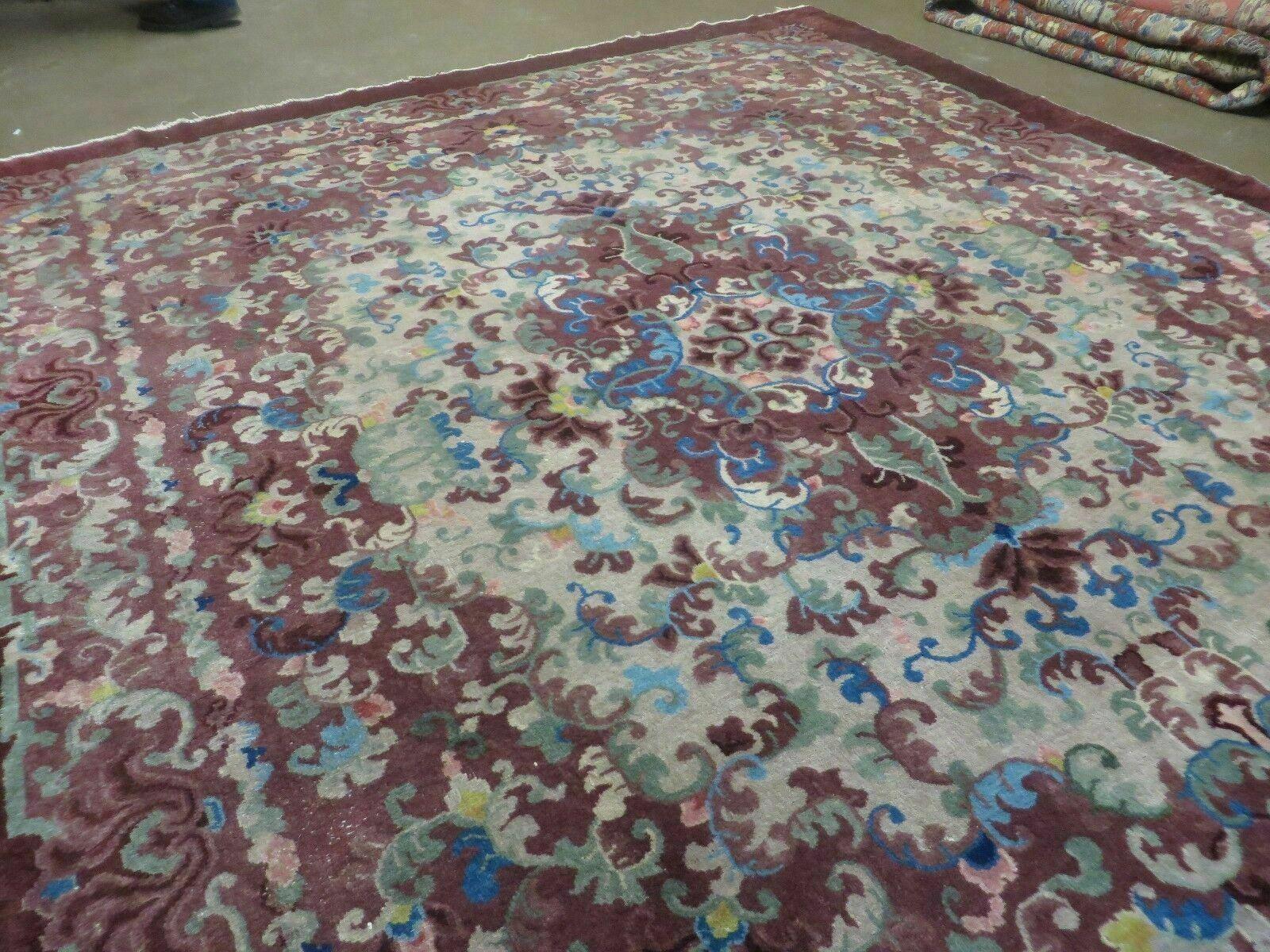 8' X 10' Vintage Handmade Chinese Art Deco Peking Nichols Wool Rug Flowers Nice by Jewel Rugs