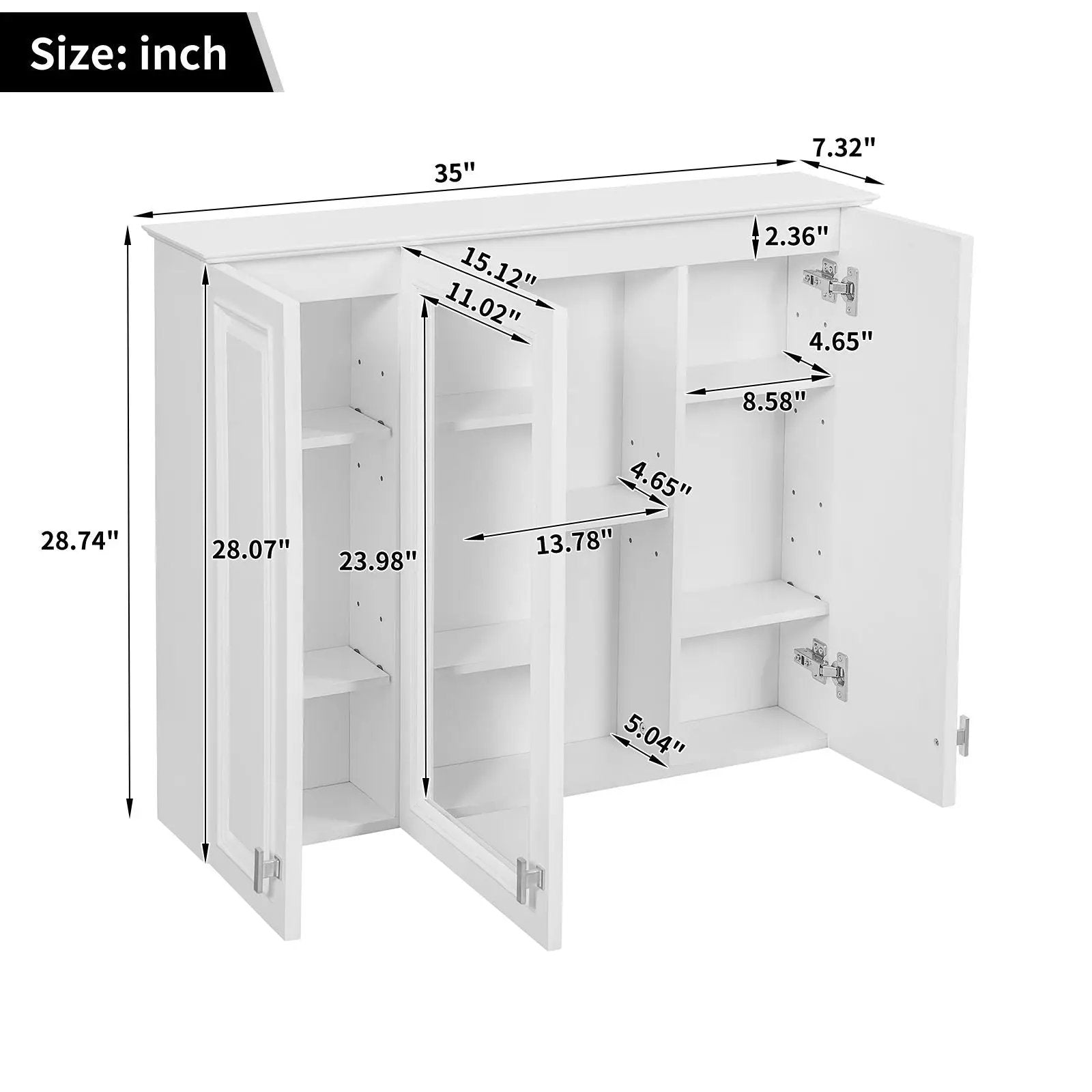 Wall Mounted Mirror Cabinet With 5 Adjustable Shelves, Rectangular Storage For Bathroom - White by HouseOfZazla