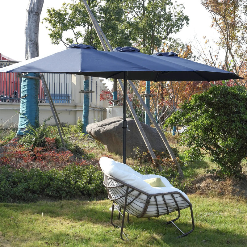 14.8 Ft Double Sided Outdoor Umbrella Rectangular Large with Crank (Navy Blue) (No Base) by HouseOfZazla