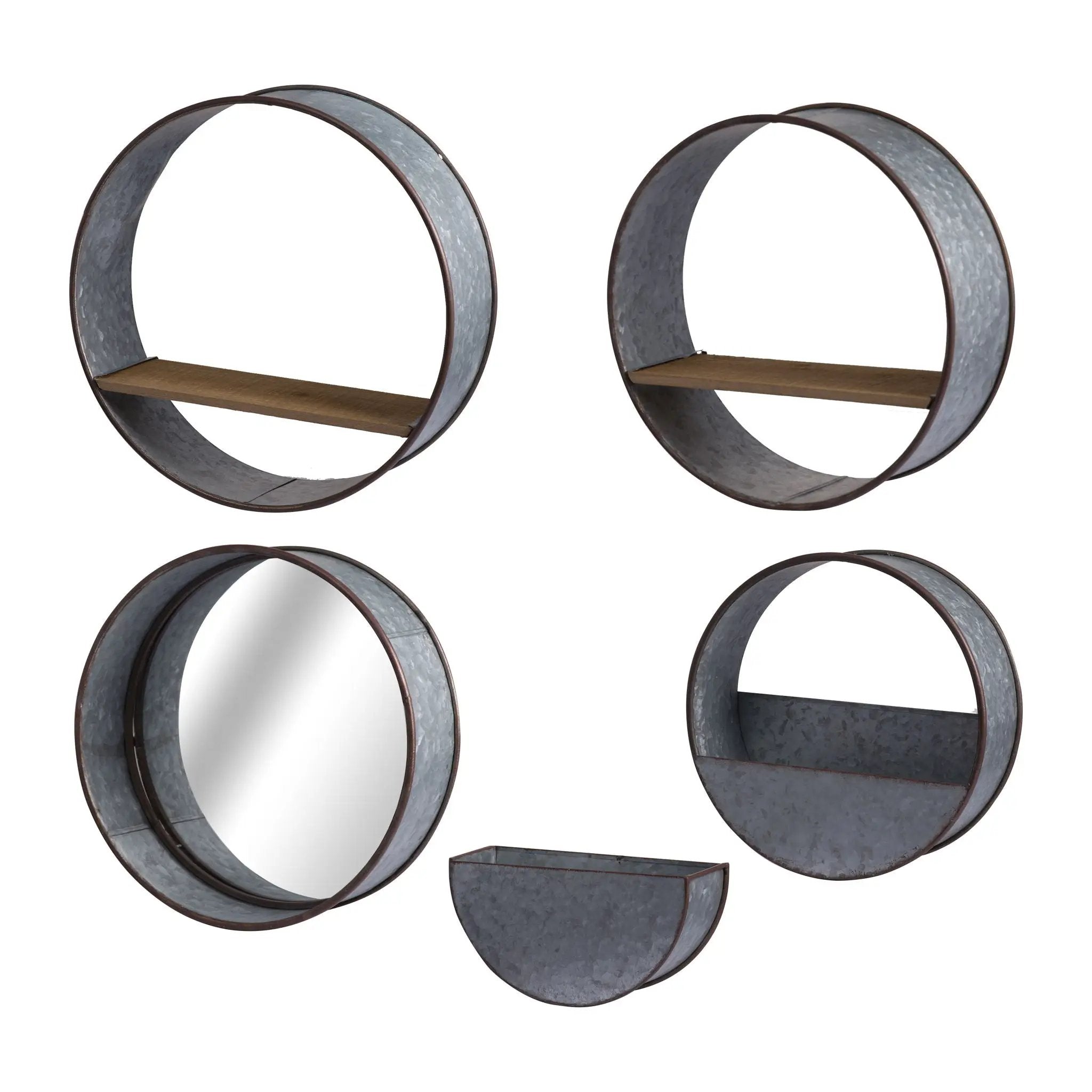 Farmhouse Round Metal Wall Planter (Set of 5) - Gray by Unique Piece Furniture