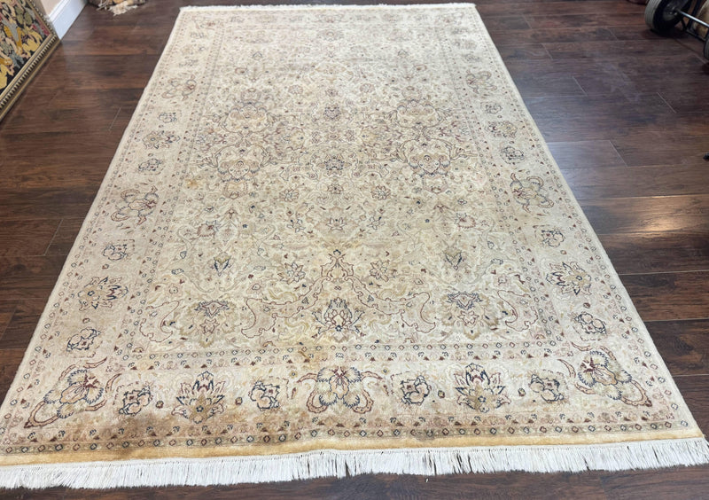 Pak Persian Rug 6x9, Vintage Handmade Wool Carpet, Floral, Beige by Jewel Rugs