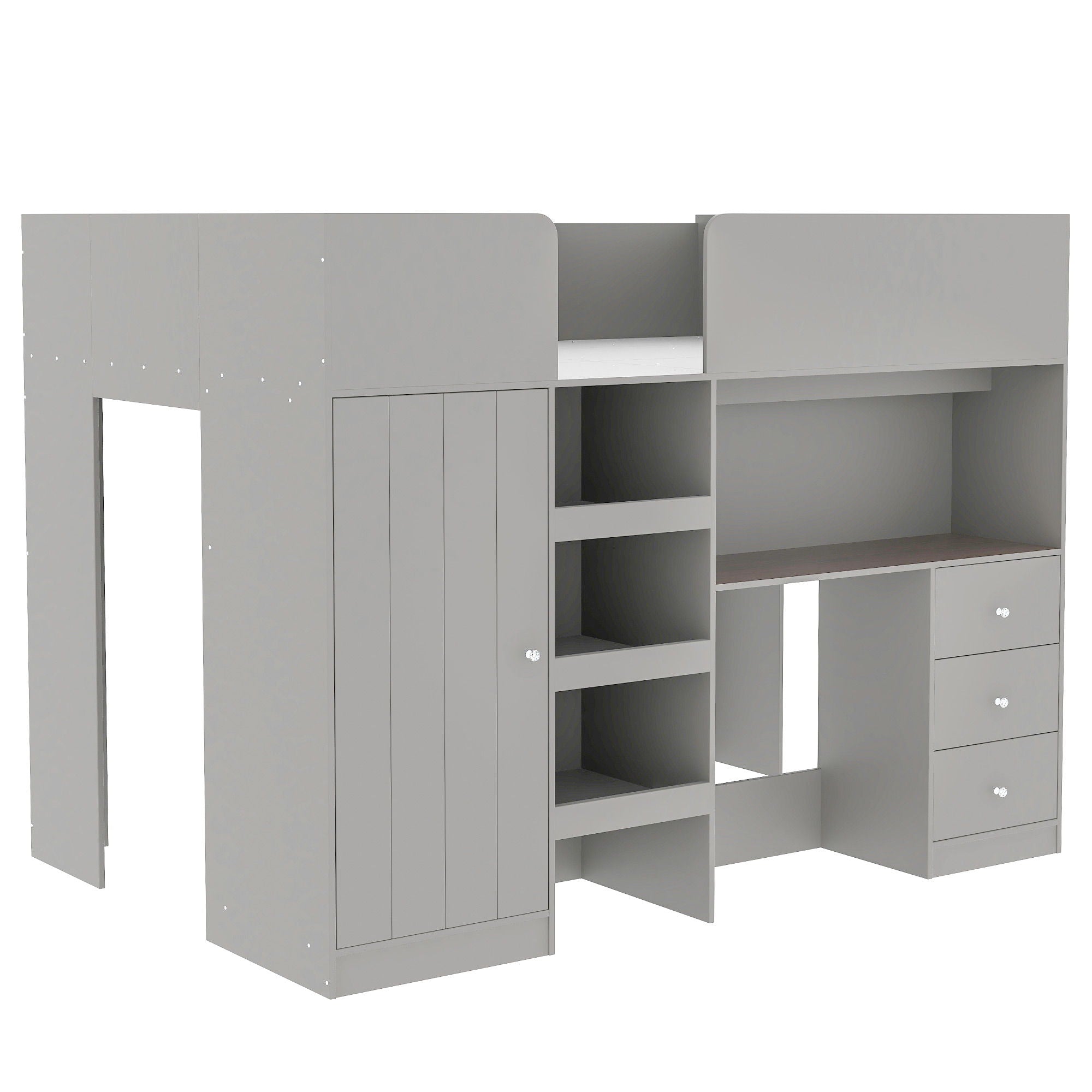 Loft Bed With Built In Wardrobe, Desk, Shelves, And Drawers