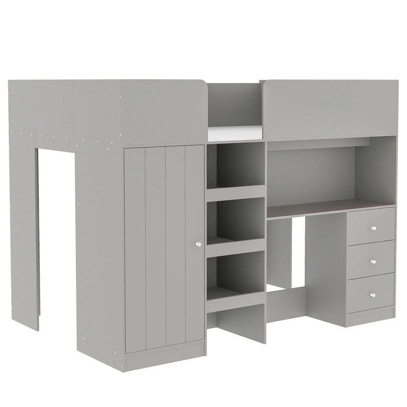 Loft Bed With Built In Wardrobe, Desk, Shelves, And Drawers