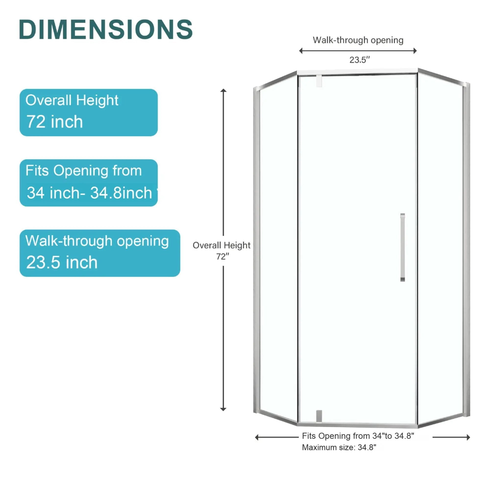 Semi Frameless Neo Angle Hinged Shower Enclosure With Clear Tempered Glass - Brushed Nickel by HouseOfZazla