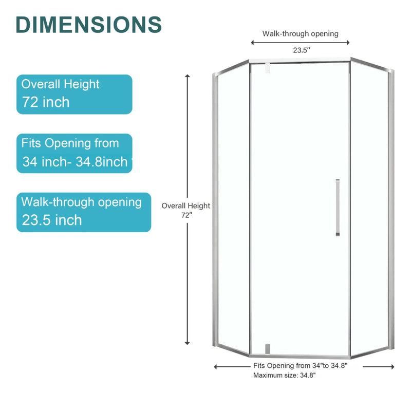 Diamond Shaped Corner Shower Door, Inward Sliding, Stainless Steel Frame by HouseOfZazla