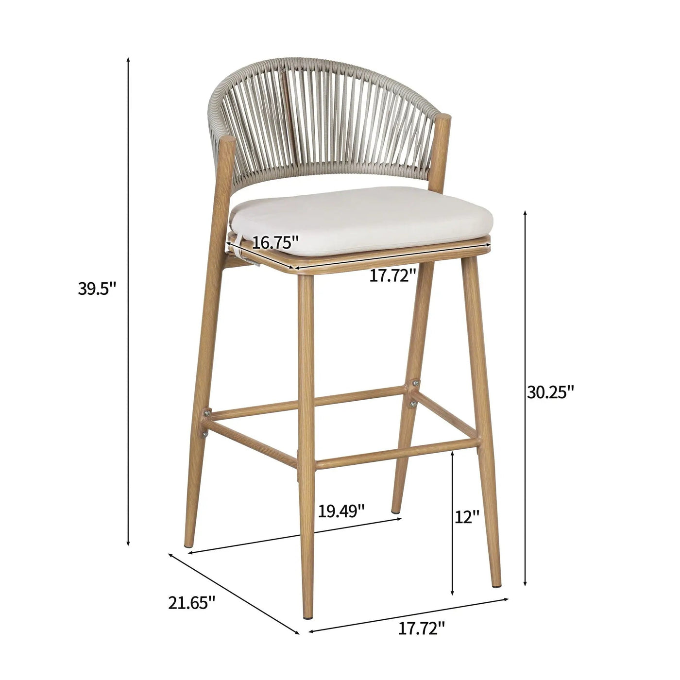 Outdoor Bar Height Metal Frame Counter Stools with Scallop-Shaped Backrest & Water-Resistant Cushions by HouseOfZazla