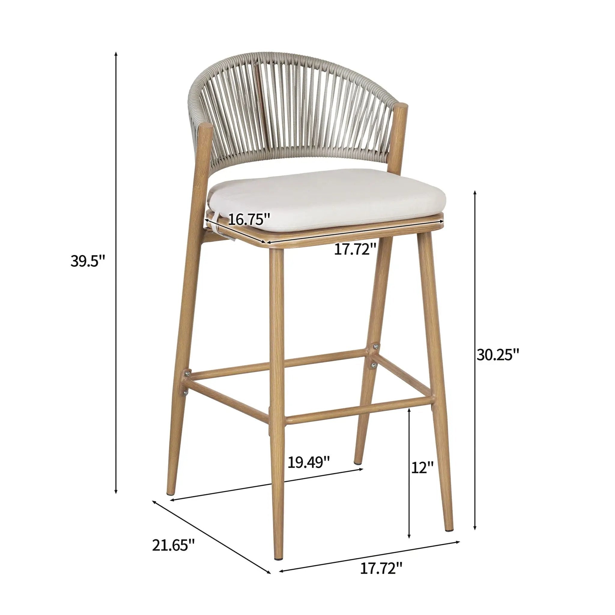 Outdoor Bar Height Metal Frame Counter Stools with Scallop-Shaped Backrest & Water-Resistant Cushions by HouseOfZazla