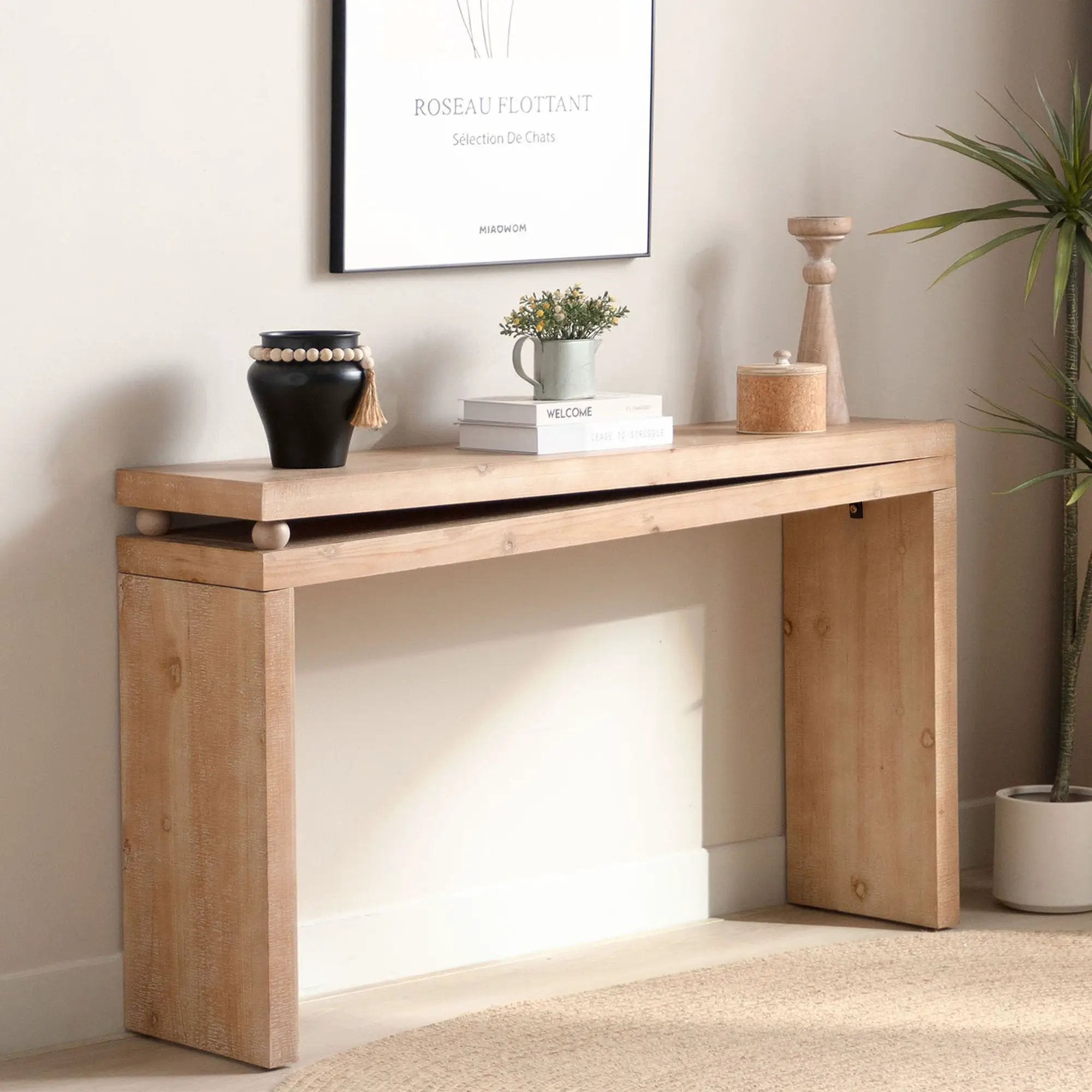 Slim Console Table, Narrow Entryway Table With Bead Detail - Light Natural / Natural by Unique Piece Furniture