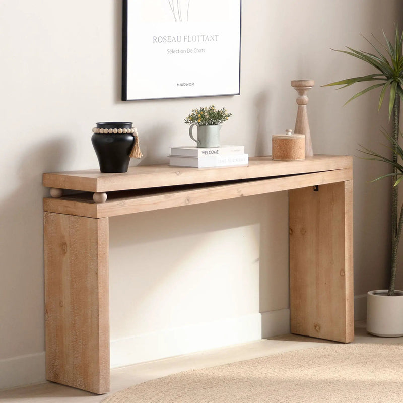 Slim Console Table, Narrow Entryway Table With Bead Detail - Light Natural / Natural by HouseOfZazla
