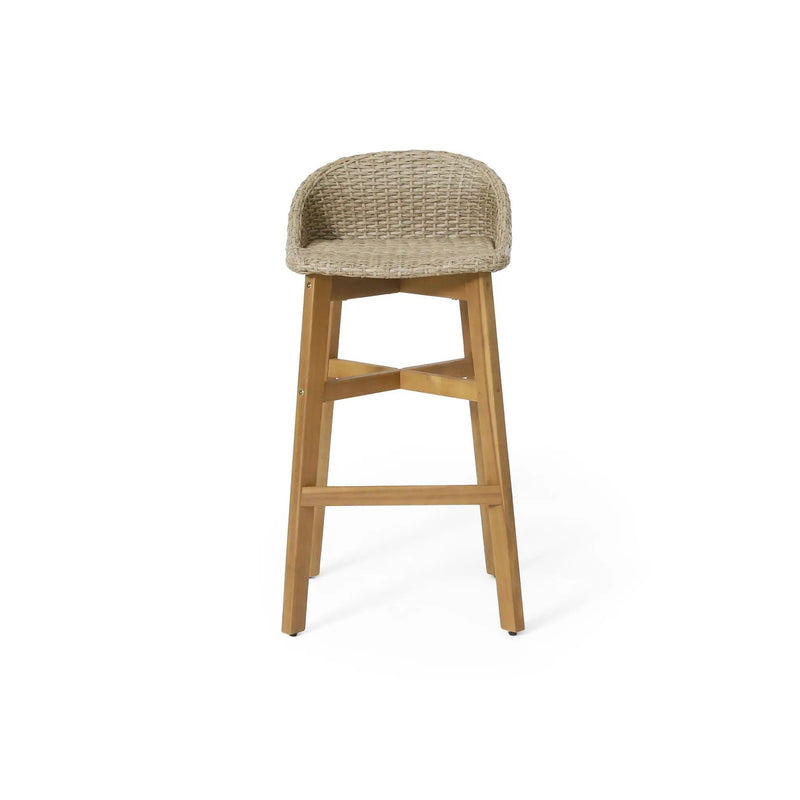 Beeson Outdoor Wicker and Acacia Wood Barstools Set, Water Resistant - Brown by HouseOfZazla
