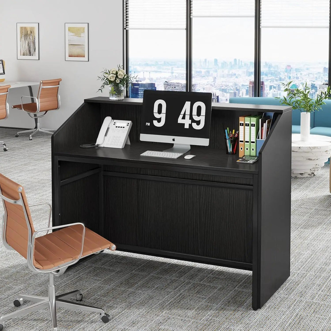 Modern Reception Desk, Front Desk Table With Cable Grommet & Privacy Panels by HouseOfZazla