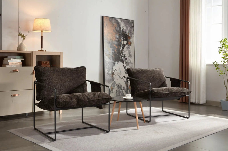 Upholstered Hanging Armchair With Arm Pocket Metal Frame (Set of 2), Crushed Foam Cushions And Skin-Friendly Braid For Living Room And Bedroom by HouseOfZazla