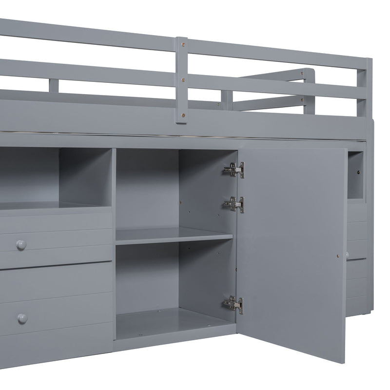 Loft Bed With 4 Drawers, Underneath Cabinet And Shelves