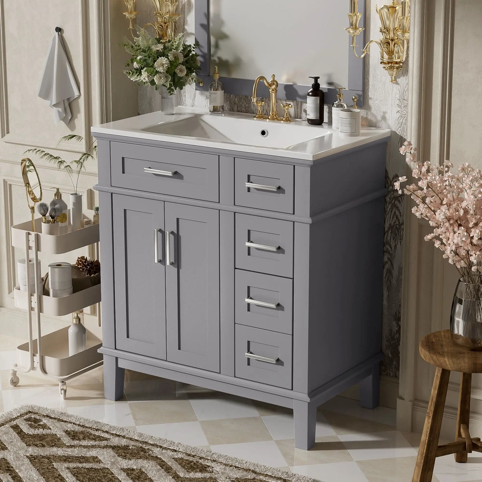 Modern Bathroom Vanity With Sink, Storage Cabinet, Soft Close Doors, Deep & Standard Drawers by Unique Piece Furniture