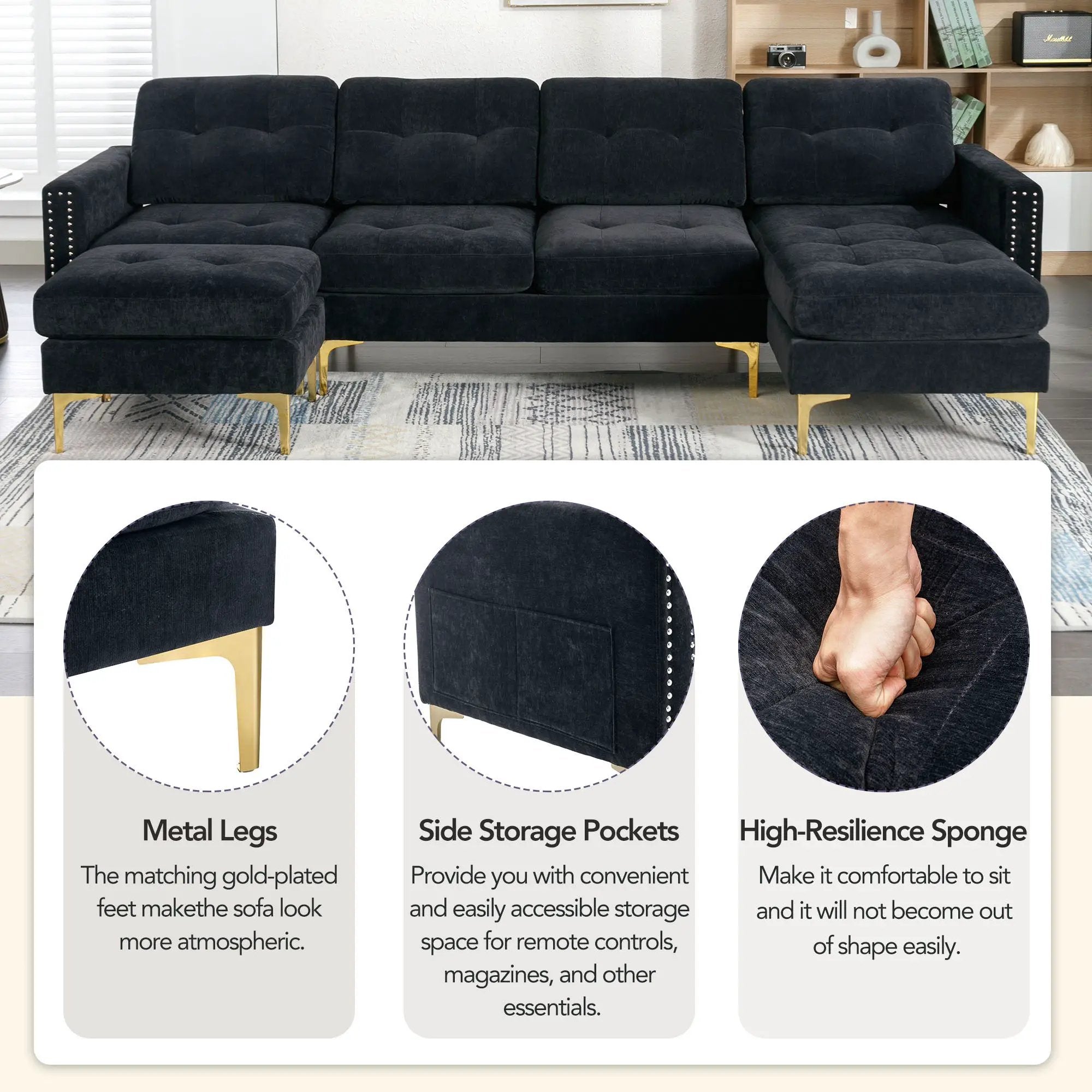 Modern L - Shape Convertible Sectional Sofa With Movable Ottoman by HouseOfZazla