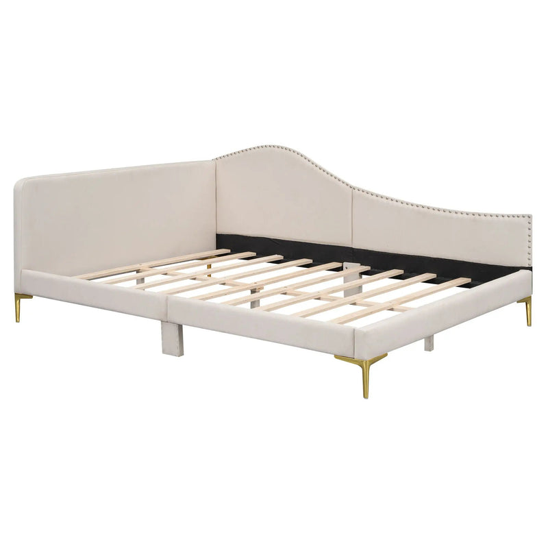 Upholstered Daybed With Headboard And Armrest, Support Legs by HouseOfZazla