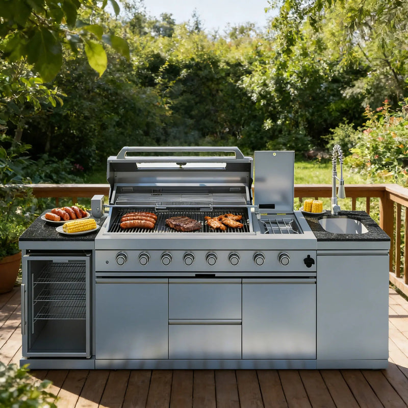 Deluxe Stainless Steel 96-Inch 6-Burner Outdoor Kitchen Grill by HouseOfZazla