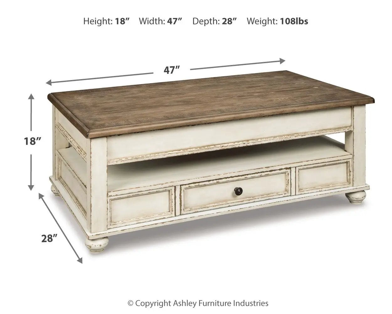Realyn - Lift Top Cocktail Table - White / Brown by Unique Piece Furniture