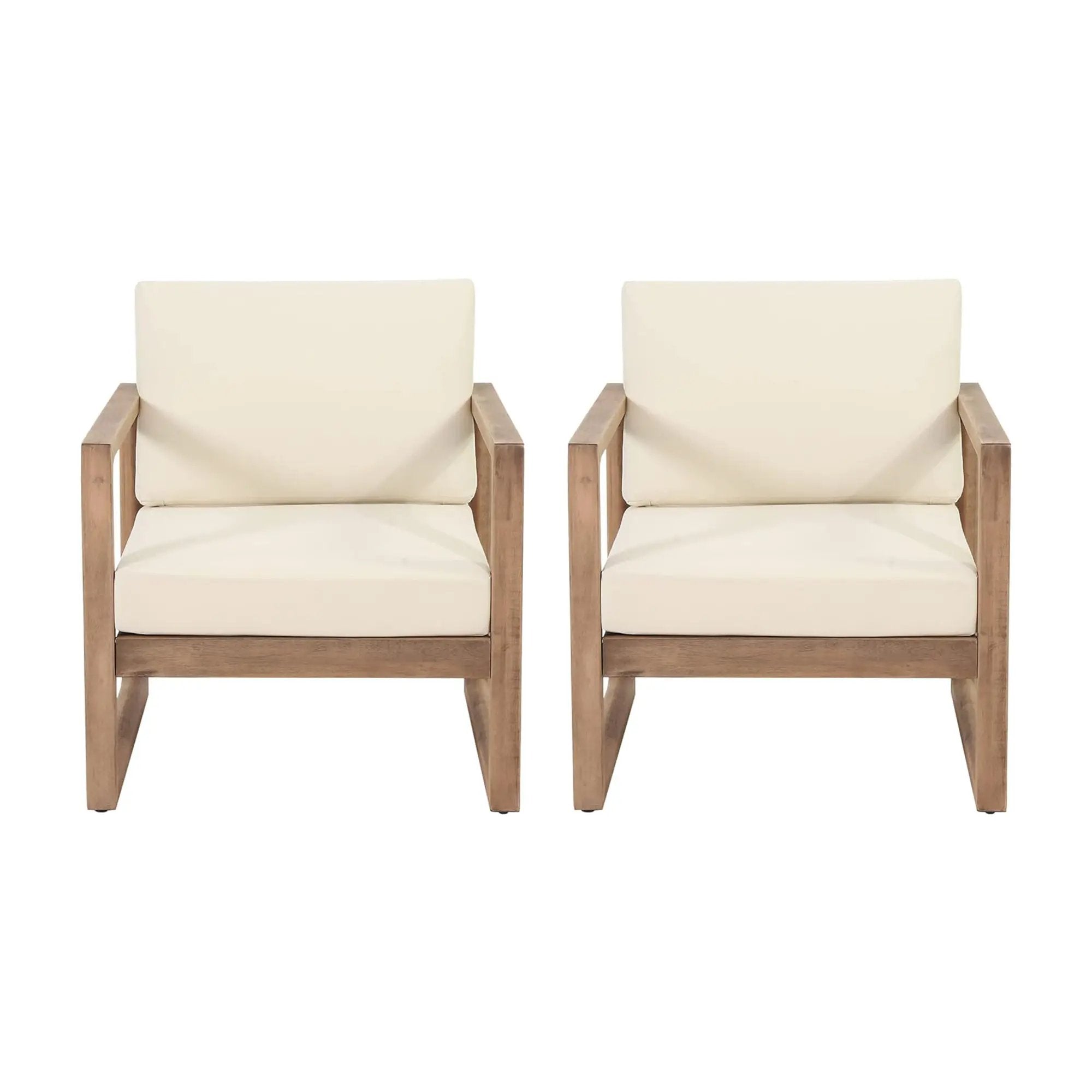 Set of 2 Outdoor Acacia Wood Patio Club Chairs with Beige Cushions by HouseOfZazla
