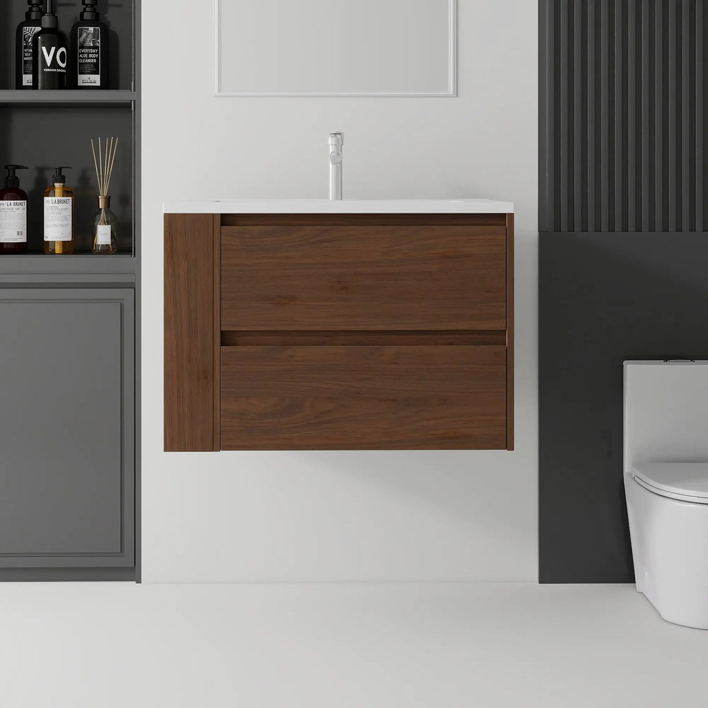 30 Inch Floating Bathroom Vanity with Sink, Soft-Close Drawer, Ceramic Sink, Plywood by HouseOfZazla