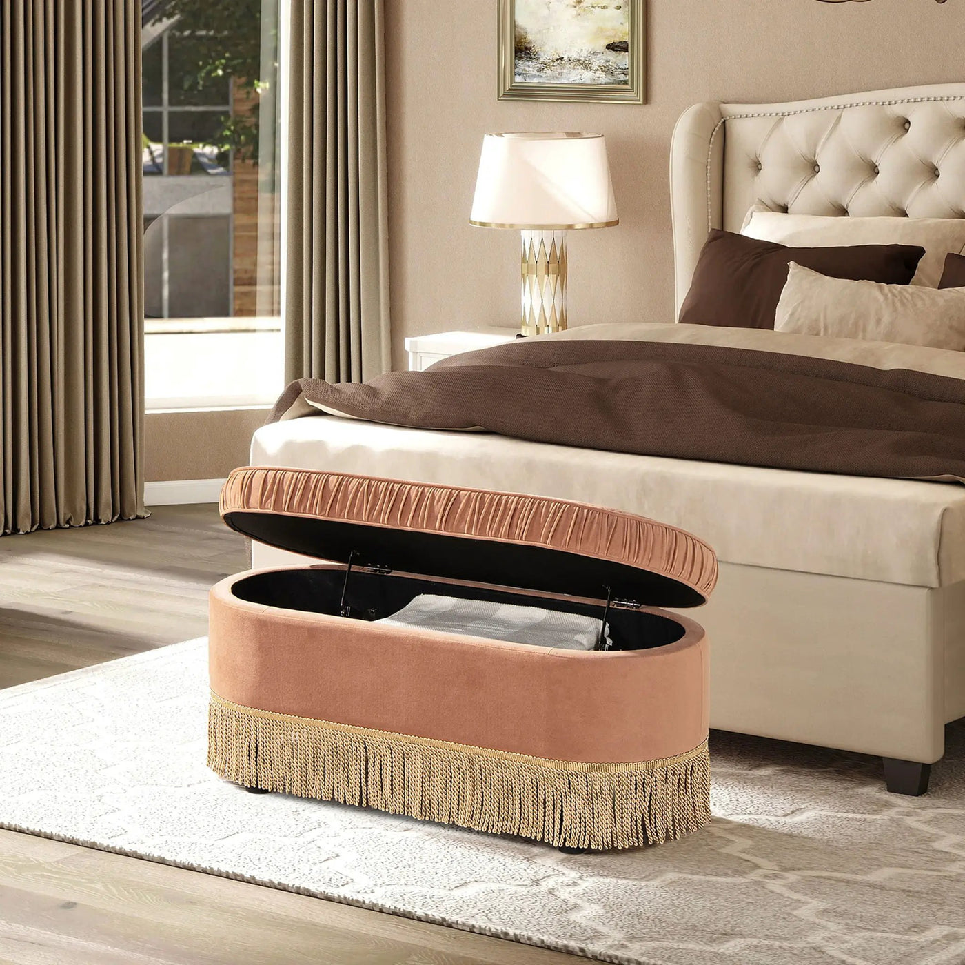 Serena - Contemporary Design Oval Storage Bench Ottoman by HouseOfZazla