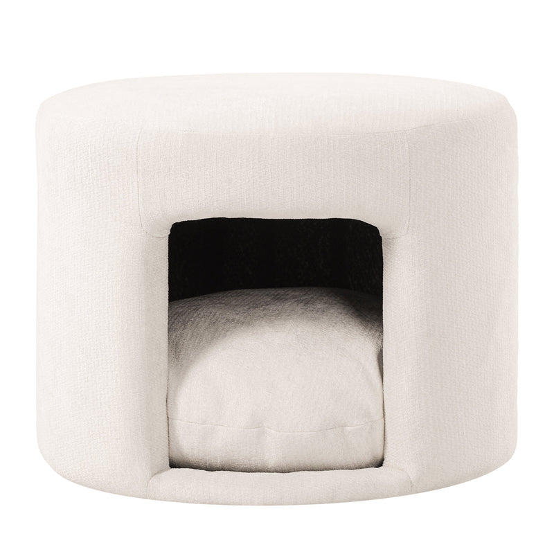 Beige Pet-Friendly Ottoman with Removable Pet Cushion and Hidden Nook by HouseOfZazla